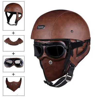 Vintage Motorcycle Half Helmet Scooter Cruiser Helmet With Face Mask&Goggles • $69.99