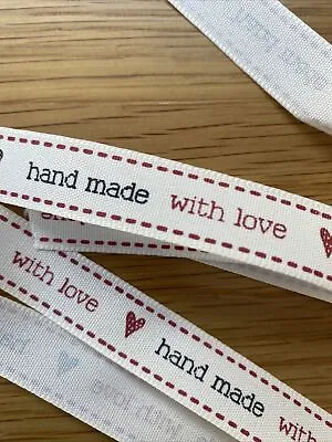 Hand Made With Love Red & Black 15mm Cream Ribbon Berisfords Gifts Labels Craft • £2.95