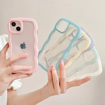 $12.57 • Buy For IPhone 14 13 12 11 Pro Max Cute Curly Wave Frame Shockproof Clear Case Cover
