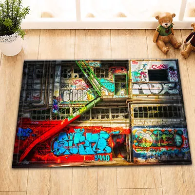 Vintage Building Graffiti Art Floor Carpet Area Rug Non-skid Kitchen Door Mat • $7.19