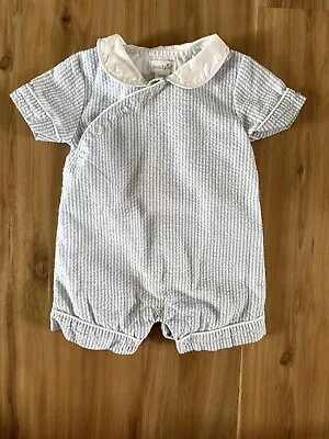 Mudpie Baby Boy Striped Seersucker Romper Sz. 3-6 M Infant One Piece Outfit • $9.99