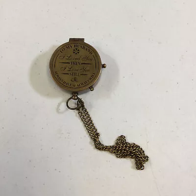 $24.99 • Buy Vintage Solid Shiny Bronze Engraved Gift For Husband Pocket Compass Used