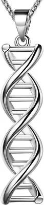 DNA Double Helix Chemistry Science Molecule Biology Necklace - Silver Plated DNA • $36.85