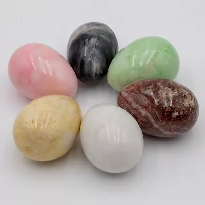 Lot Of 6 -Vintage Natural Polished Multicolor Stone Alabaster Marble Easter Eggs • $36.50