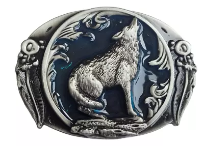Silver Finish Native American Wolf Belt Buckle Western Dark Blue Buckle • $13.95