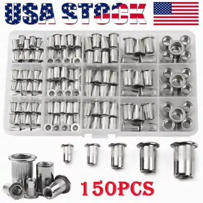 US 150PCS Rivet Nuts Stainless Steel Flat Head Kit Threaded Insert Nutsert Set • $16.13