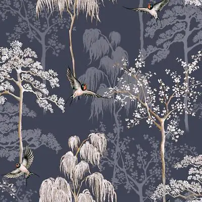 £15.99 • Buy Arthouse Japanese Garden Blue Floral Bird Design Paste The Paper Wallpaper