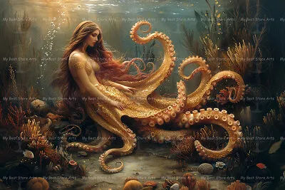 MERMAID OCTOPUS ART PRINT Wall Decor Sea Siren Poster Ocean Oddity Fantasy D350 • $7.95