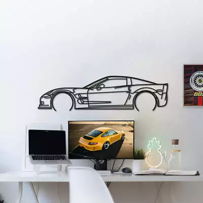 Wall Art Home Decor 3D Acrylic Metal Car Auto Poster USA Silhouette  Corvette C6 • $87.99