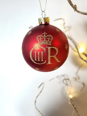 £6.99 • Buy Gisela Graham Royal Matt Red Glass Ball 'ciii R' Hanging Christmas Decoration