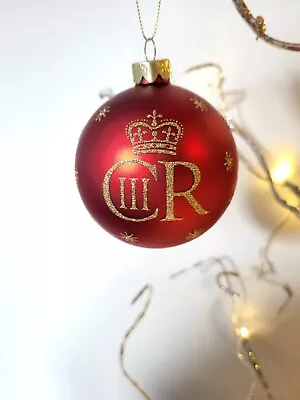 £6.99 • Buy Gisela Graham Royal Matt Red Glass Ball 'ciii R' Hanging Christmas Decoration