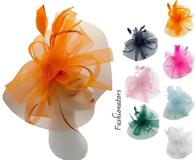 £12.99 • Buy Large Fascinator Headband Clip Flower Feather Mesh Net Wedding Royal Ascot Race