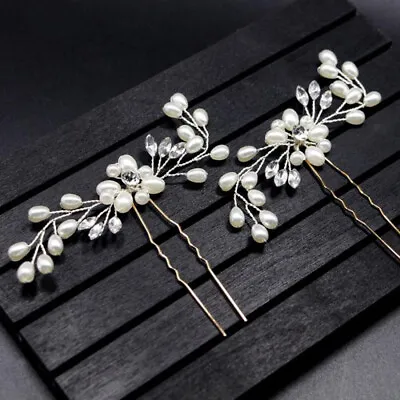 £3.84 • Buy Flower Wedding Hair Pins Bridesmaid Crystal Diamante Pearls Bridal Clips Grips