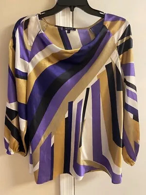 Anne Klein Satin Abstract Design Blouse Excellent Condition. Petite Large • $14.99