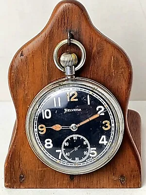£17 • Buy WW2 British Military GS/TP  Helvetia Military Pocket Watch Bravingtons On Stand 