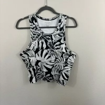 Cycle House Marika Cropped Racerback Athletic Tank Black White Leaf Print Sz XL • $15.29