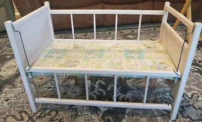 Vintage Drop Down Side Wooden Baby Doll Crib/Bed With Cat &Bunny Appliques  • $18