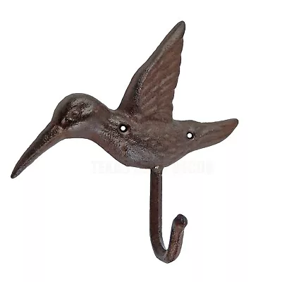 Hummingbird Wall Hook Cast Iron Key Towel Coat Hanger Antique Brown Look • $13.95