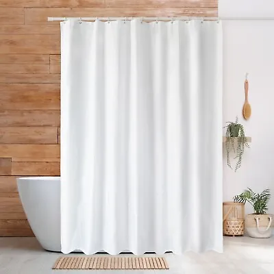 £12.99 • Buy White Fabric Shower Curtain Waterproof Weighted Hem With Plastic  Hooks  Rings