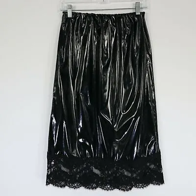 No.21 Midi Pencil Skirt Latex Womens IT40 US2/4 Black Lace Hem Pull-On Pleather • £192.93