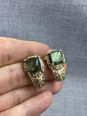 STS Chuck Clemency Gold Over Sterling Labradorite J Hoop Stud Earrings NWT *A4 • $39.99