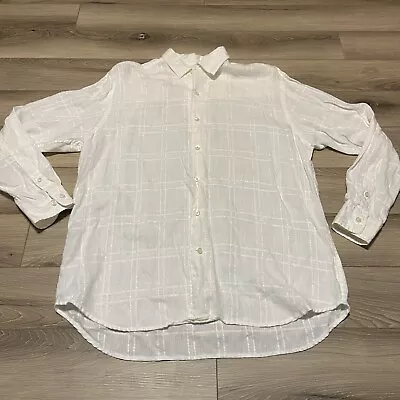 Tommy Bahama Linen Long Slv Button Up White Men Shirt L Windowpane Plaid Pattern • $27