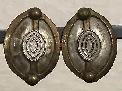 Vtg Signed MB SF MARJORIE BAER Hand Crafted MIXED METAL Shield Clip-on EARRINGS • $30