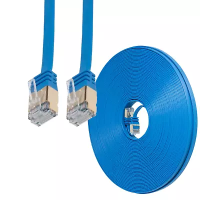 30FT CAT7 CAT 7 Flat Cable Shielded U/FTP LAN RJ45 Internet Router Patch Blue • $12.88