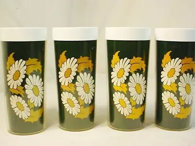 4 VTG West Bend TUMBLERS Thermo Serv DAISY Green White Yellow 12oz Insulated FrS • $49.99
