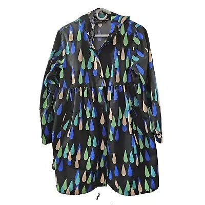 Womens Sz S Marimekko Uniqlo Rain Jacket Wind Breaker Coat Black Teal Drop Top • $47.99