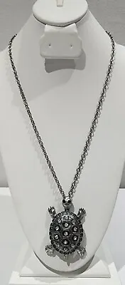 Silver-tone Radiant Clear Glass Rhinestone Turtle/Tortoise  Pendant Necklace  • $7
