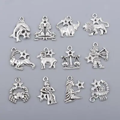 12PCs  12 Zodiac Charms Pendant Jewelry Making Craft • £4.54