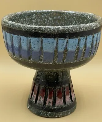 Mid Century Italian Lava Glaze Ceramic Compote Pedestal Vase  • $22