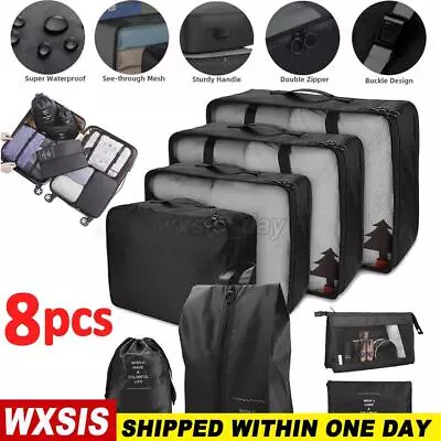 8× Travel Packing Cubes Luggage Organiser Compression Suitcase Bag Essential Bag • $15.98