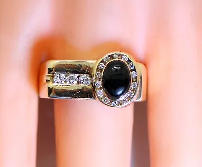 Nice Heavy Vintage Men's 14K Gold 1.69Ct Onyx & Diamond Cocktail Ring Size 10.5 • £862.96