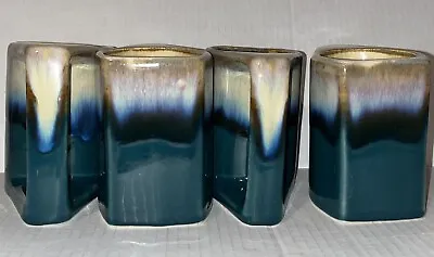 Vintage  Rodolfo Padilla Mexico  Glazed Pottery Coffee Mugs 4 Piece Green Blue • $26