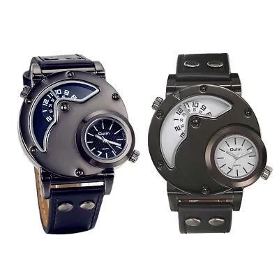 Military Army Style Men Dual Time Two Time Zone Sport Leather Analog Wrist Watch • $18.99