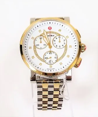 New Michele Sport Sail Silver+gold 2 Tonediamondsbracelet Watch Mww01k000119 • $1018.34