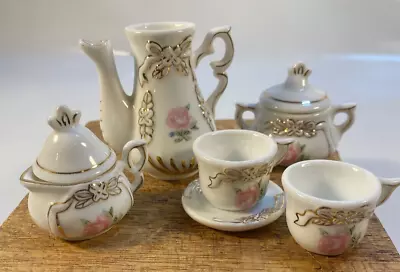 Vintage Miniature Porcelain Tea Set With Gold Trim And Rose Motif • $14.99