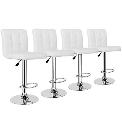 Set Of 4 Modern Bar Stools PU Leather Chairs W/3 Level Gas Rod Metal Frame • $136.58