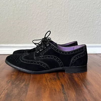 ANNA SUI For HUSH PUPPIES Lindsey Wingtip Oxford Shoes In Black Suede US 8 EU 39 • $55