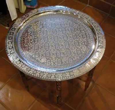 Moroccan Tray Table-Moroccan Silver End Table-Moroccan Silver Tray Coffee Table • $254.17