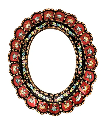 Vintage Oval Wood Picture /mirror Frame Scalloped Gold Gilt Hand Painted Flowers • $184.95