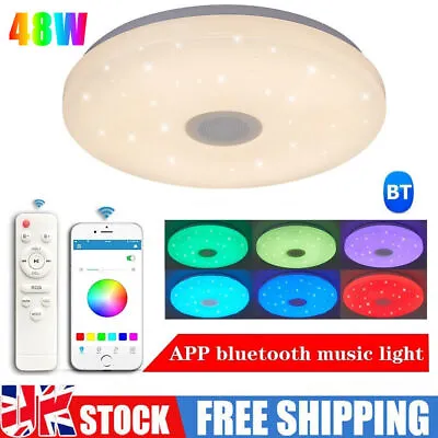 36W RGB LED Ceiling Light Bluetooth Speaker Music Lamp Dimmable With APP Remote • £14.99