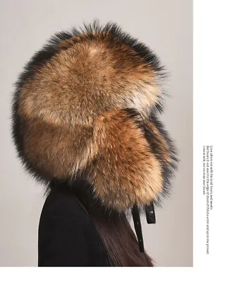 Unisex Full Covered Real Fox Fur Hat Russian Ushanka Cossack Hunter Hat Warm Cap • £81.96