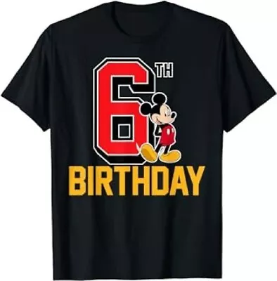 Licensed Disney Mickey Mouse My 6th Birthday Shirt Kids Youth XS 5-6 Black • $24.95