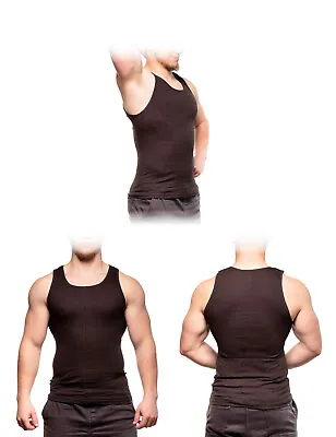 Mens Vests Made From 100% Ribbed Cotton 3 Pack Fitted Vest Top For Men • £9.99