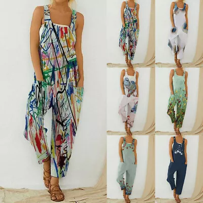 £5.49 • Buy Womens R-neck Hareem Jumpsuit Print Beach Harem Ladies Jumpsuit Play-suit Harem