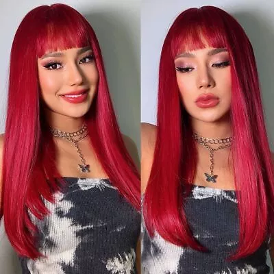 ELEMENT Long Straight Wigs Orange Synthetic Wigs With Bangs For Women Daily • $19.79