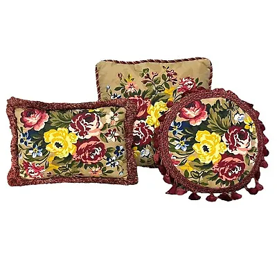 Excellent Lot Of 3 Rose Tree Pillows French Country Chic Shabby Cabbage Roses • $49.99
